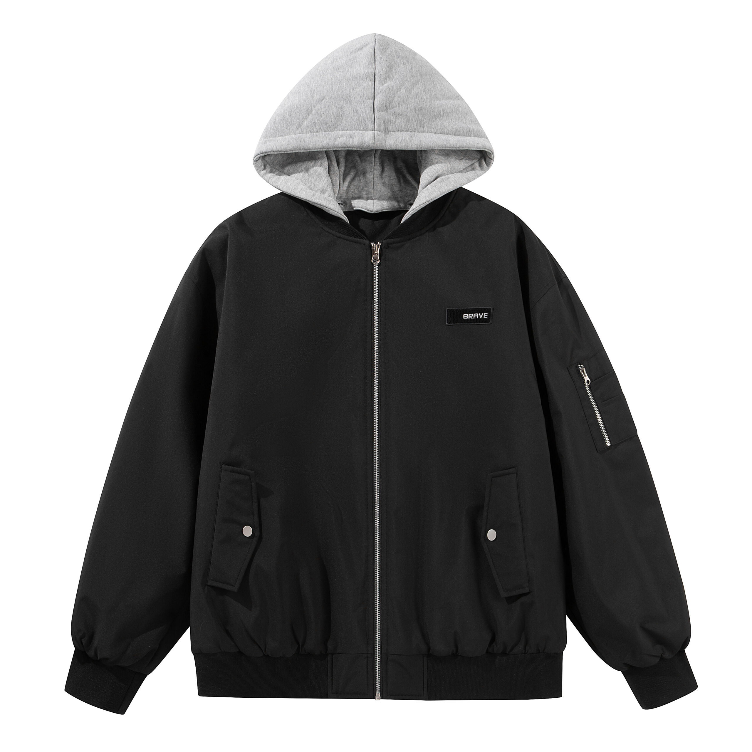 Men's pilot jacket Light casual spring and autumntrench zipper jacket with hat, classic pilot jacketwarm fabric soft warm solid color stand collar suitjacket