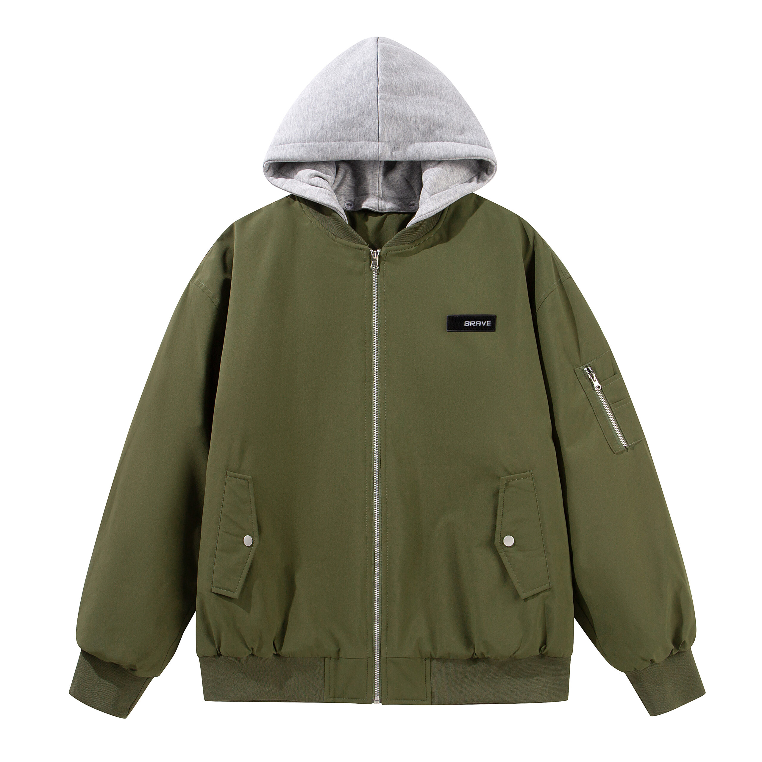 Men's pilot jacket Light casual spring and autumntrench zipper jacket with hat, classic pilot jacketwarm fabric soft warm solid color stand collar suitjacket - Image 2