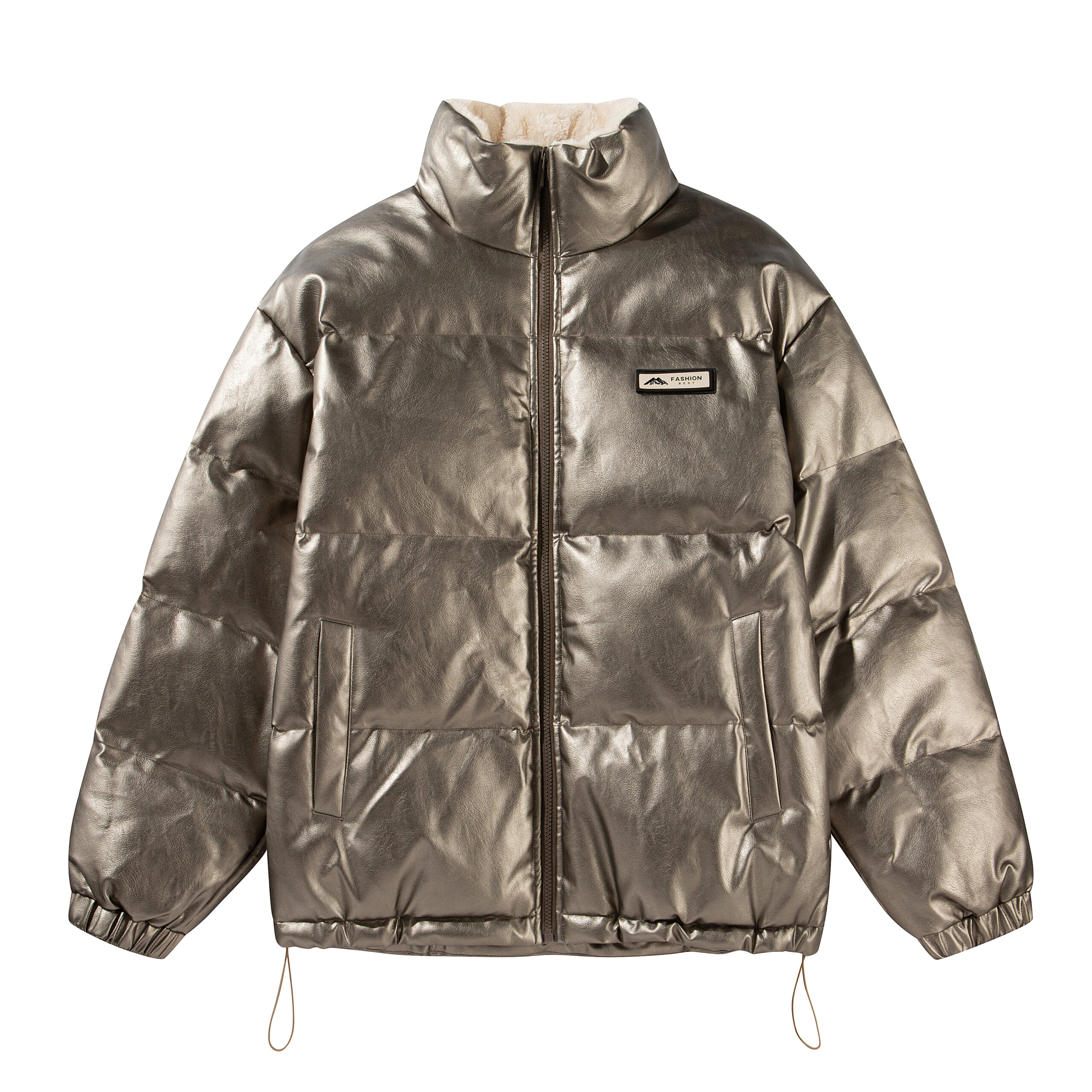 Men's Plush PU Leather Jacket, Stand CollarZipper Closure Coat, Cashmere Lining, Suitablefor Autumn and Winter Outdoors, Cycling, DailyCasual Wear - Image 2